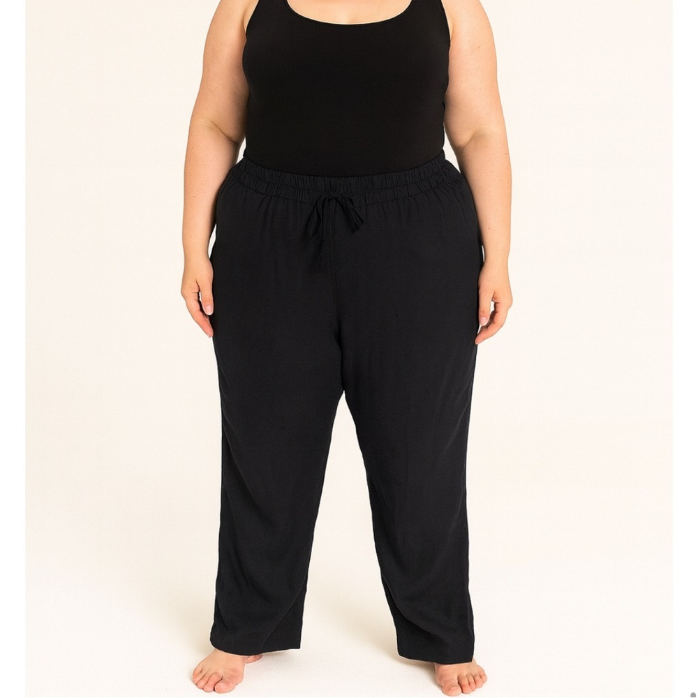 * Lane Bryant Womens Black Linen Blend Pockets Drawstring Pants Size 20 Relaxed